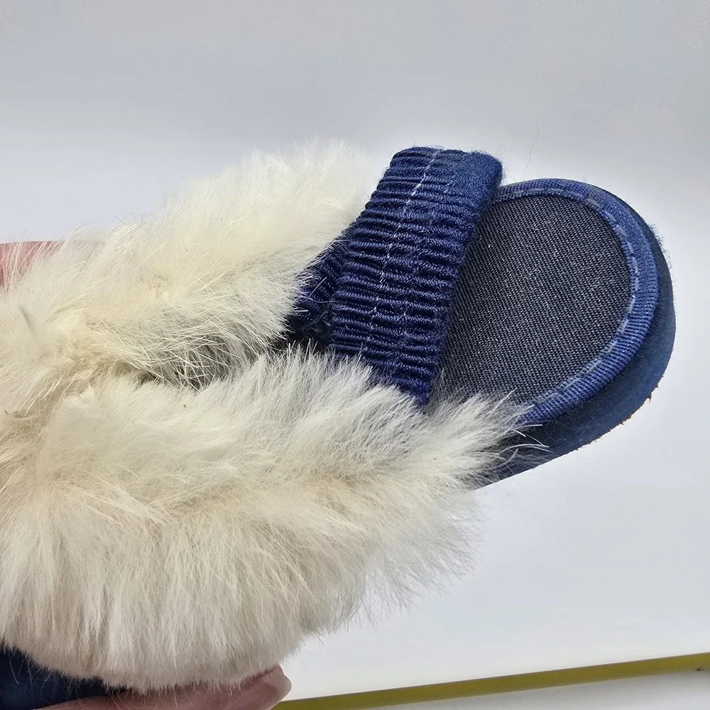 Vtg Antique Children Girls Shoes Blue Satin Fur Classy Formal Sandals‎